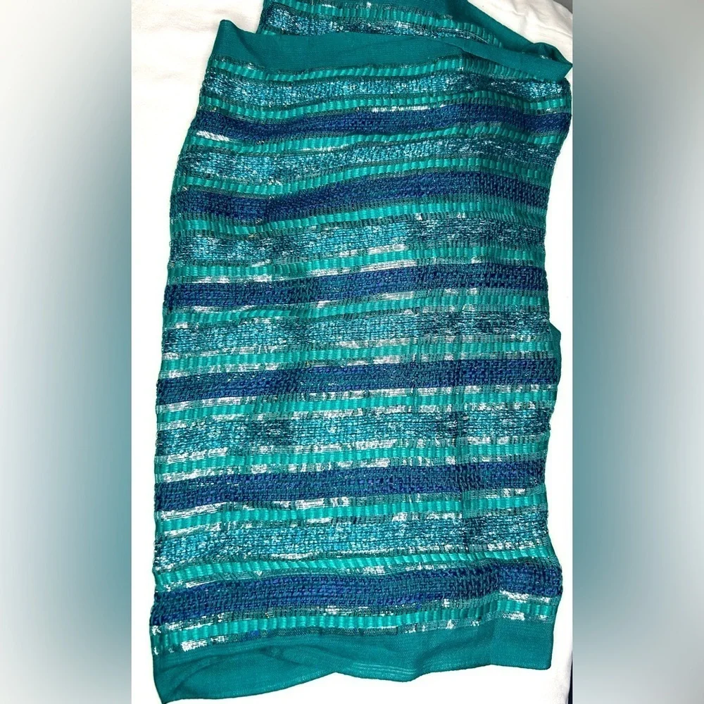 Charming Charlie Infinity‎ Scarf Lightweight Spring Boho Teal Silver Metallic